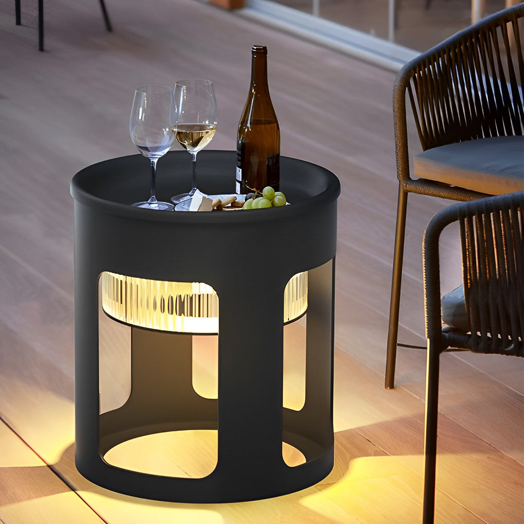 Round Outdoor Waterproof LED Black Modern Solar Powered Outdoor Lights - Dazuma