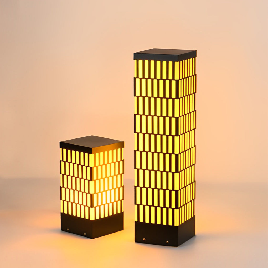 Grid-Designed LED Black Outdoor Lawn Lamp Modern Waterproof Landscape Bollard Lights