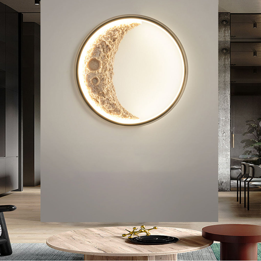 Round Resin Moon Crescent LED Hardwired Outdoor Wall Light - Lamp Outdoor