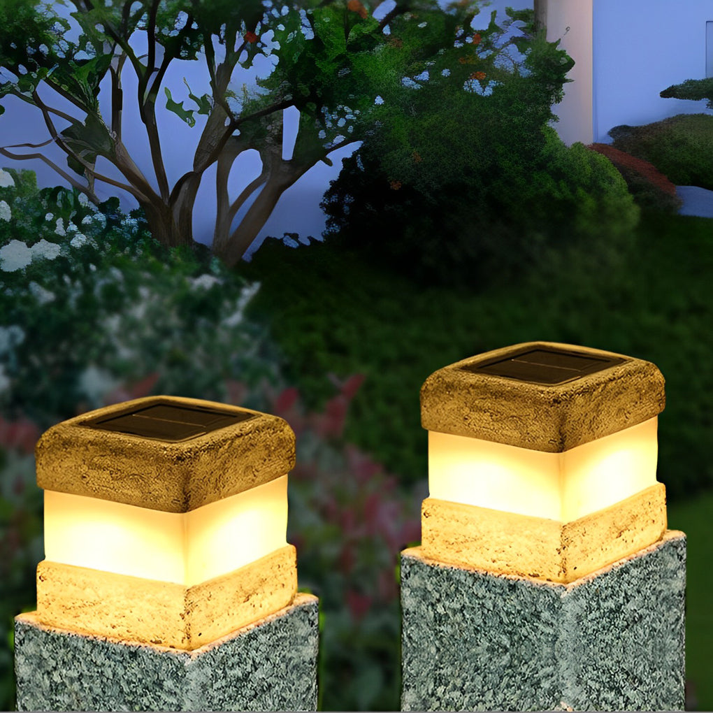 Square Resin Stone Waterproof LED Modern Solar Outdoor Lights Garden Lamp - Dazuma