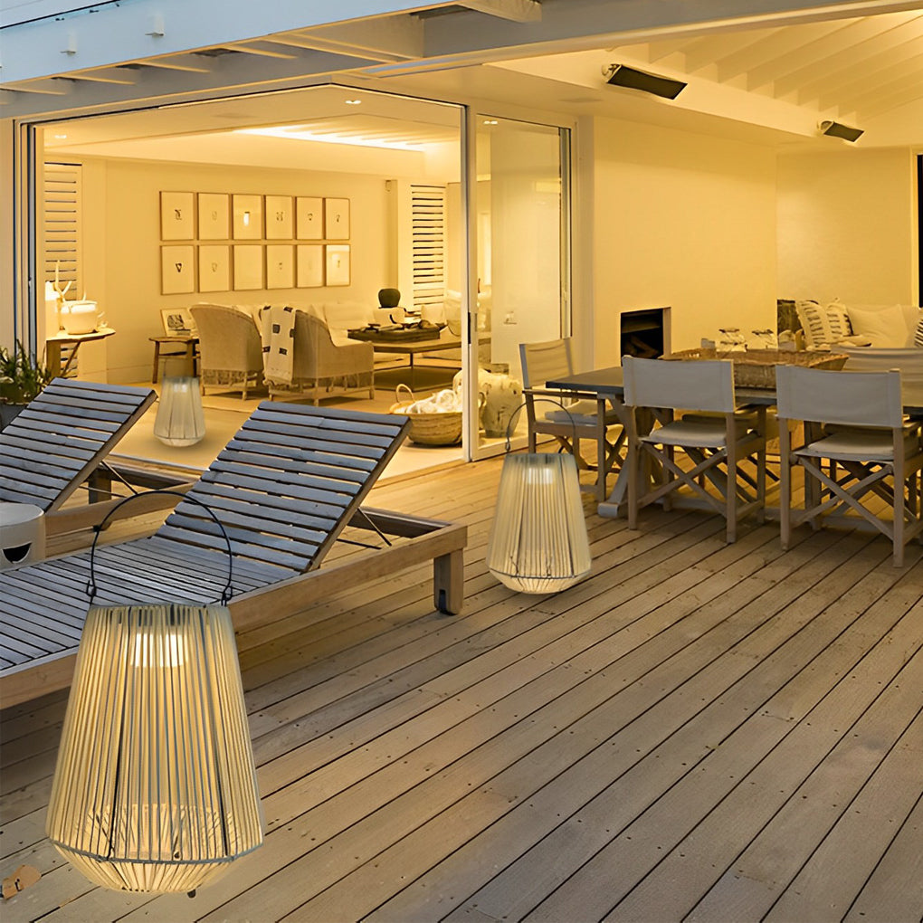 Portable Waterproof Handmade Rattan LED Modern Solar Outdoor Lanterns - Dazuma
