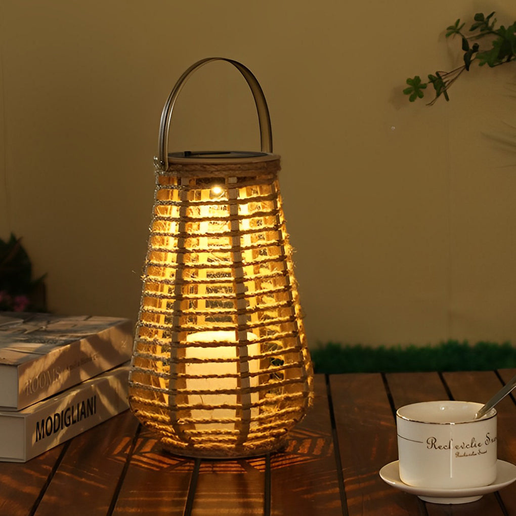 Portable Waterproof LED Ropes Rattan Brown Retro Outdoor Solar Lanterns - Lamp Outdoor