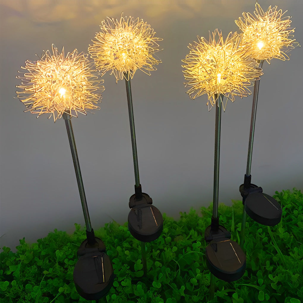Elegant Aluminum LED Solar Dandelion Lights Dual Pack for Garden and Lawn - Lamp Outdoor
