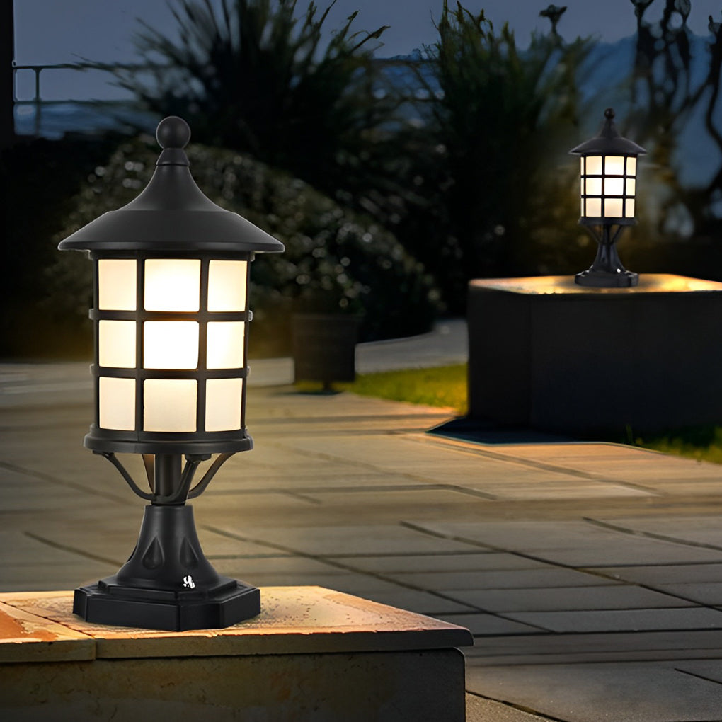 Round Cage Waterproof LED Black Modern Solar Fence Post Lights with Remote - Dazuma
