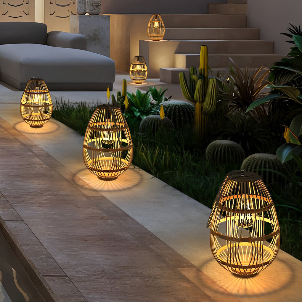 Portable Rattan Wood LED Waterproof Modern Solar Garden Lights Lawn Lamp - Dazuma