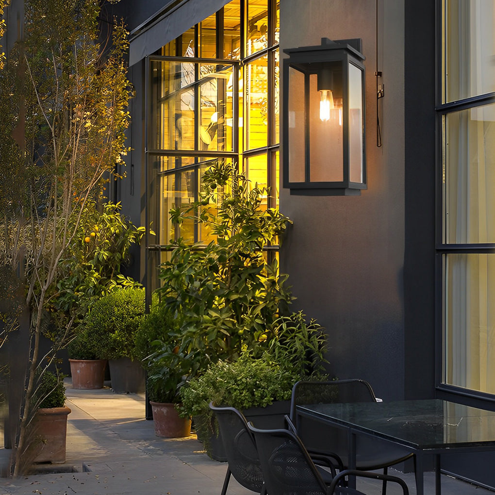 Waterproof Rectangular Glass Black Industrial Outdoor Wall Lamp Exterior Lights - Lamp Outdoor