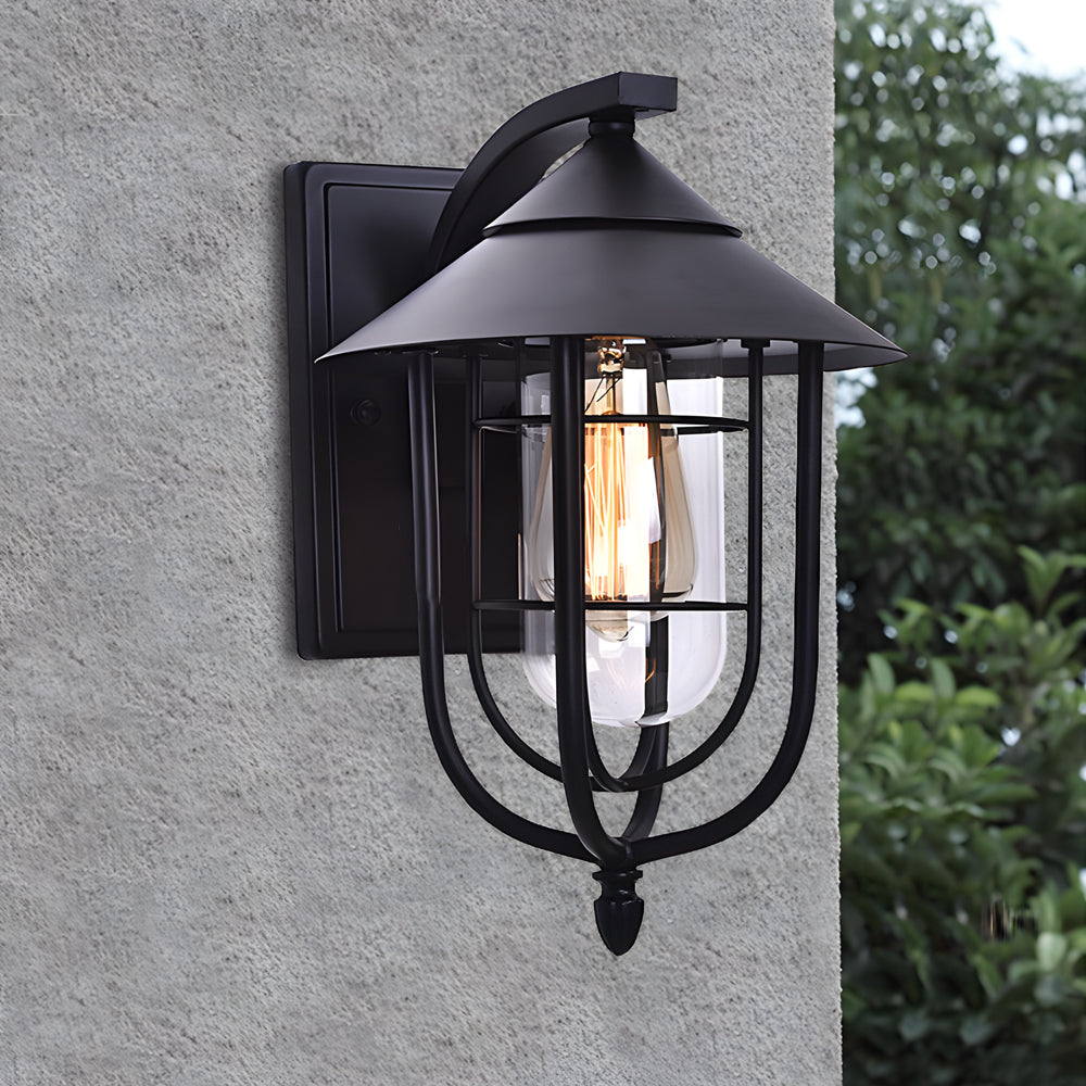Waterproof Retro Iron Glass Motion Sensor Black Modern Outdoor Wall Lights | Dazuma