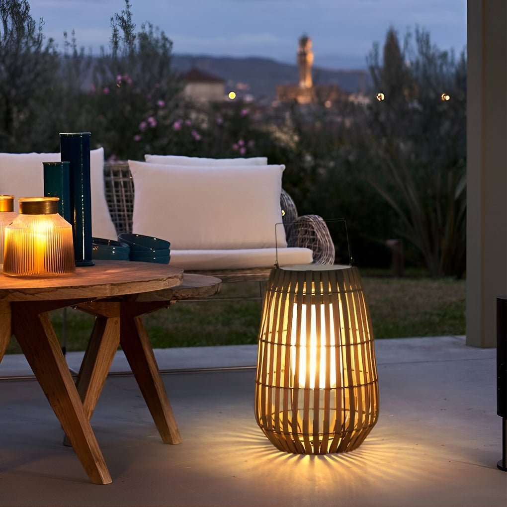 Rattan Portable Lantern Shaped LED Waterproof Solar Outdoor Lights - Lamp Outdoor