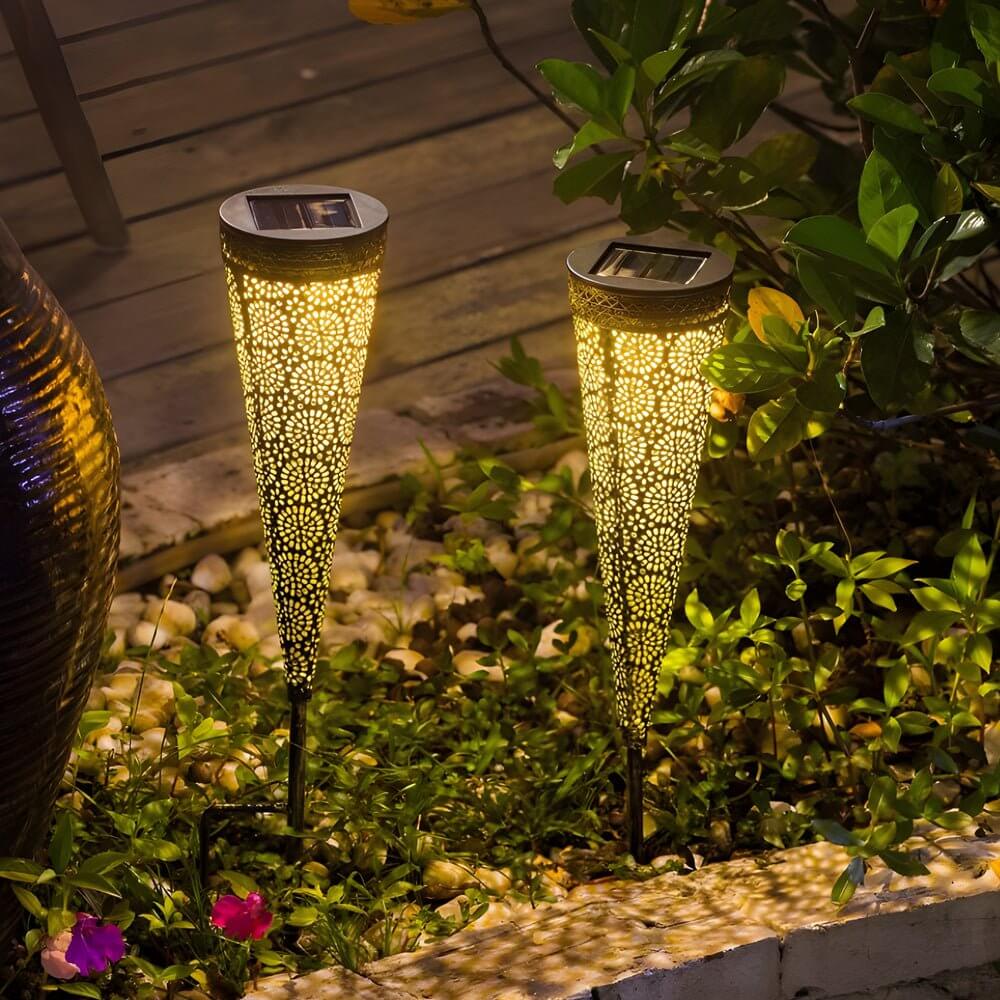 Decorative Solar-Powered Garden Stake Lights 2 Pack with Floral Patterns - Lamp Outdoor