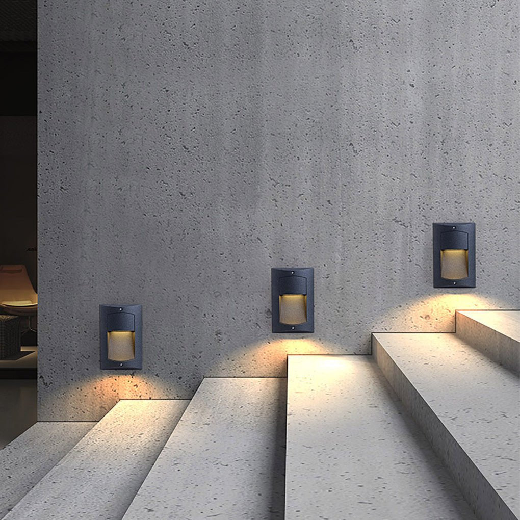Rectangle Waterproof LED Black Modern Outdoor Step Lights Recessed Stair Sconces - Lamp Outdoor