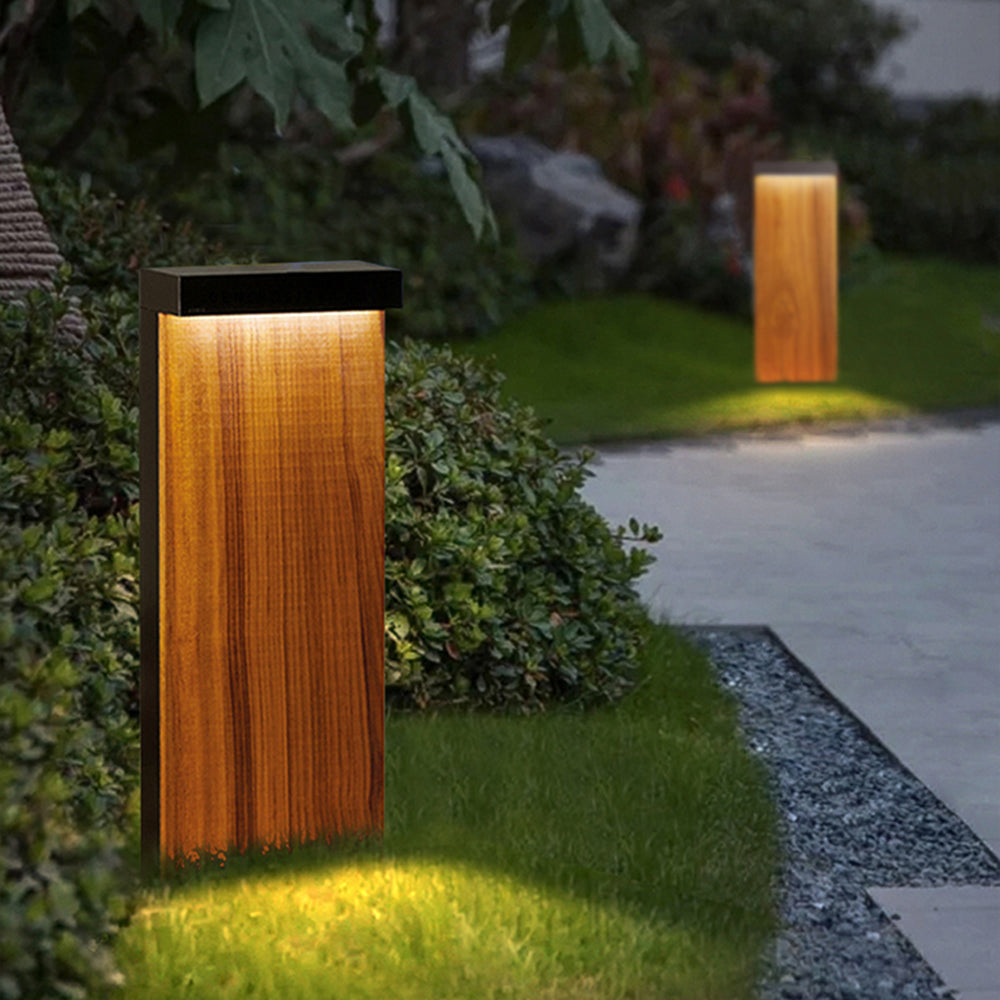 Ray Modern Metal Rectangular Outdoor Path Light, Wood - Lamp Outdoor