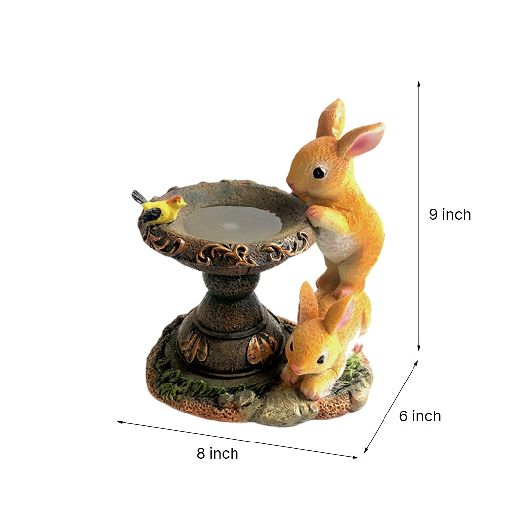 Technical dimension drawing showing measurements of rabbit fountain garden ornament specifications