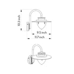 Technical specification diagram showing dimensions and measurements for outdoor light fixture