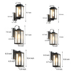 Comprehensive specification chart displaying dimensions and measurements for complete outdoor lantern collection