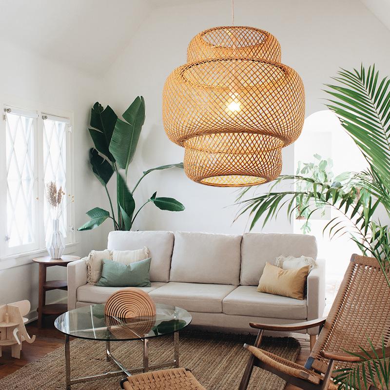 3-Tiered Rustic Bamboo Woven Pendant Light Living Room Lighting Ideasing 1-Light Single Cylinder Pendant - Lamp Outdoor