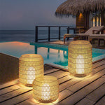Ritta Vintage Lantern Rattan Floor Lamp, Hardwired/Solar, - Lamp Outdoor