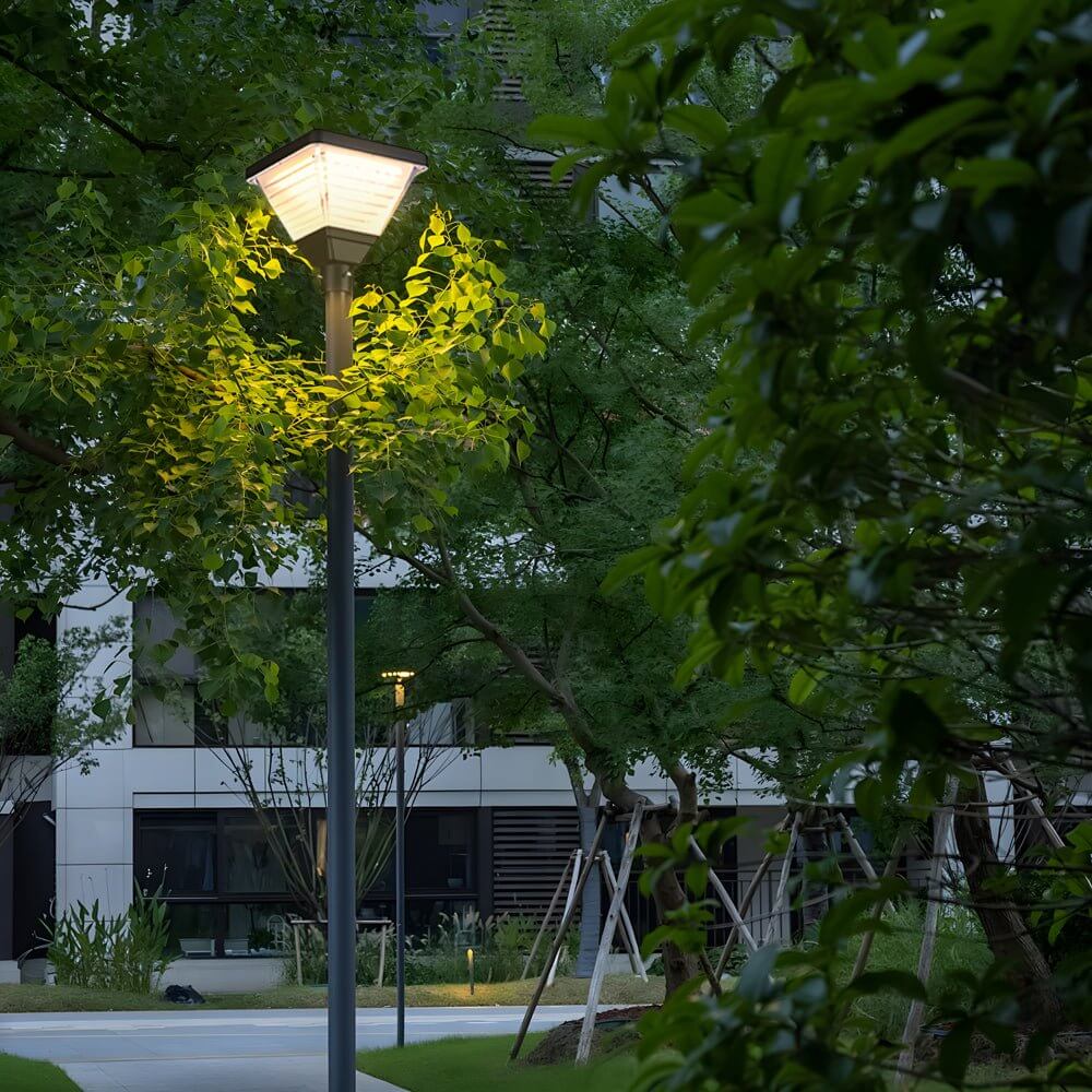 1-Light Black 98-In/118-In Solar LED Square Post Street Light - Lamp Outdoor