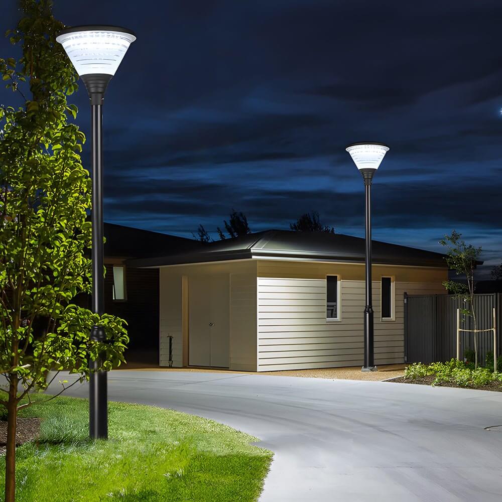 1-Light Round Solar LED Outdoor Lamp Post in Black - Lamp Outdoor
