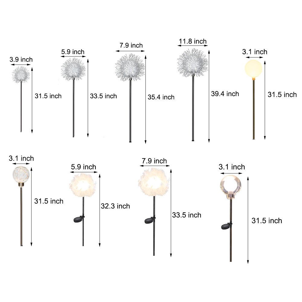 10-Piece Solar Dandelion Pathway Lights LED Outdoor Garden Lighting Set - Lamp Outdoor