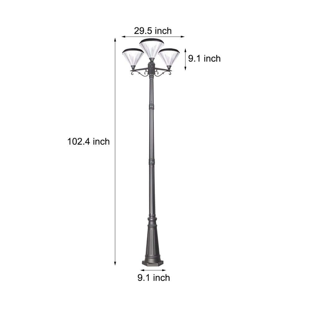 102-Inch Black Outdoor Street Light with 3-Light Post Lamp and Pole - Lamp Outdoor