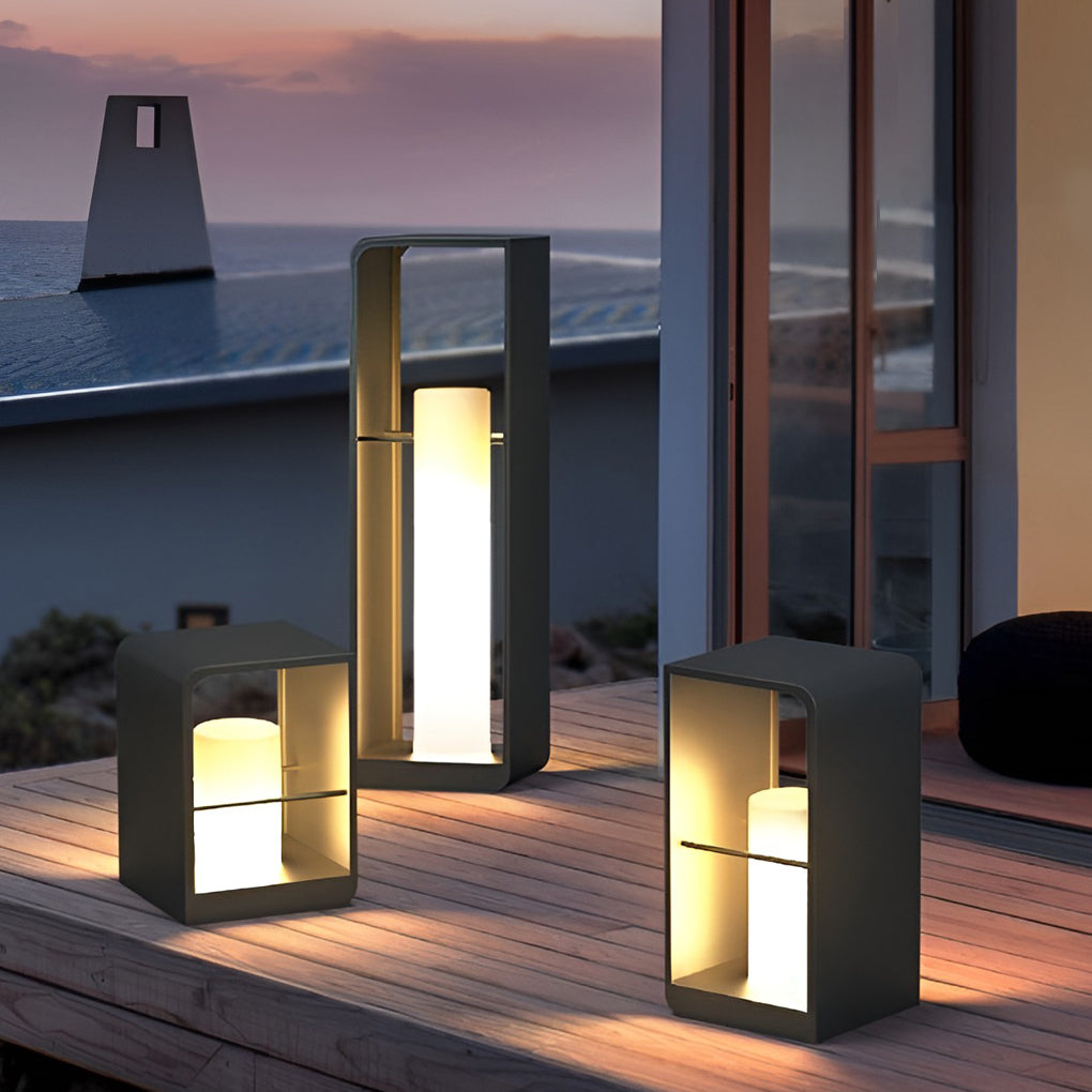Rectangular Frame Waterproof Black Modern Solar Lights Outdoor Lanterns - Dazuma