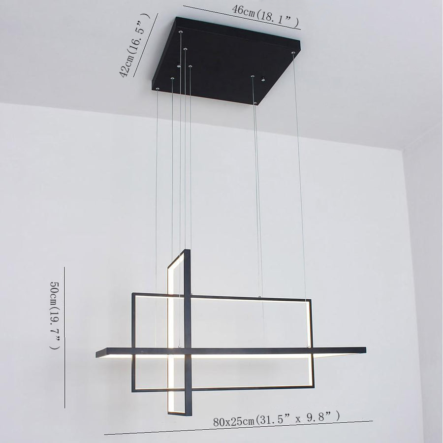 31.5'' Three-Part Futuristic Square Rectangular Hybrid Aluminum Chandelier with Capable Ambient Lights - Lamp Outdoor