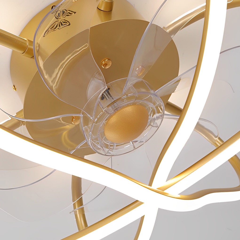 Round Flower Cage LED Dimmable with Remote Bladeless Ceiling Fans Lamp - Lamp Outdoor