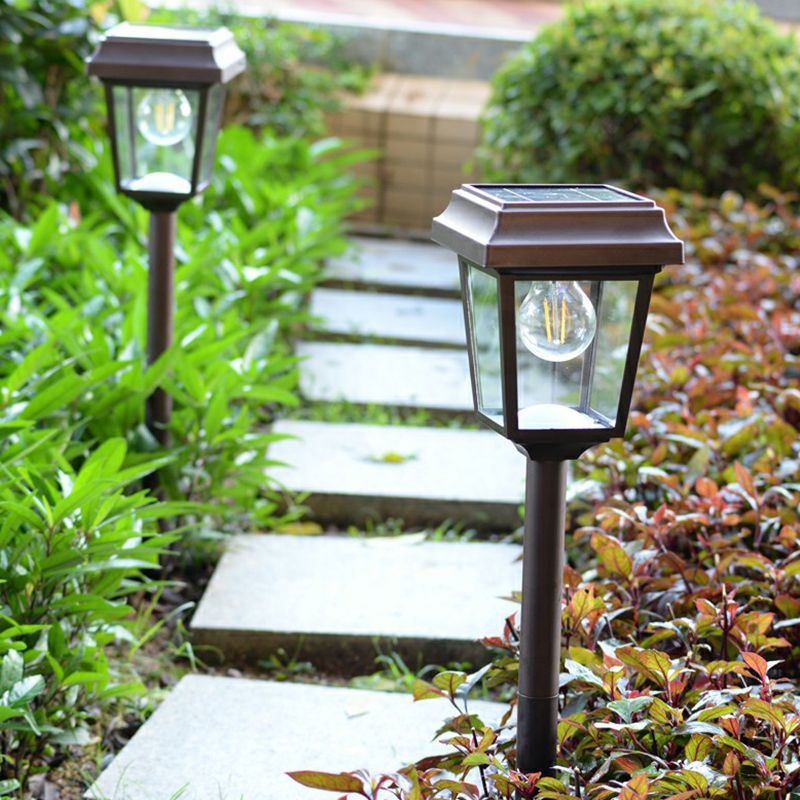 Ray Vintage Metal Lantern Shaped Solar Outdoor Bollard Light - Lamp Outdoor