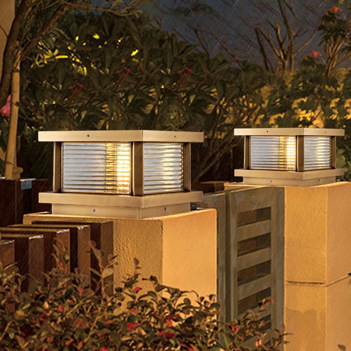 Ray Modern Rectangular Metal Outdoor Solar Lamp Brass Bronze - Letslighting