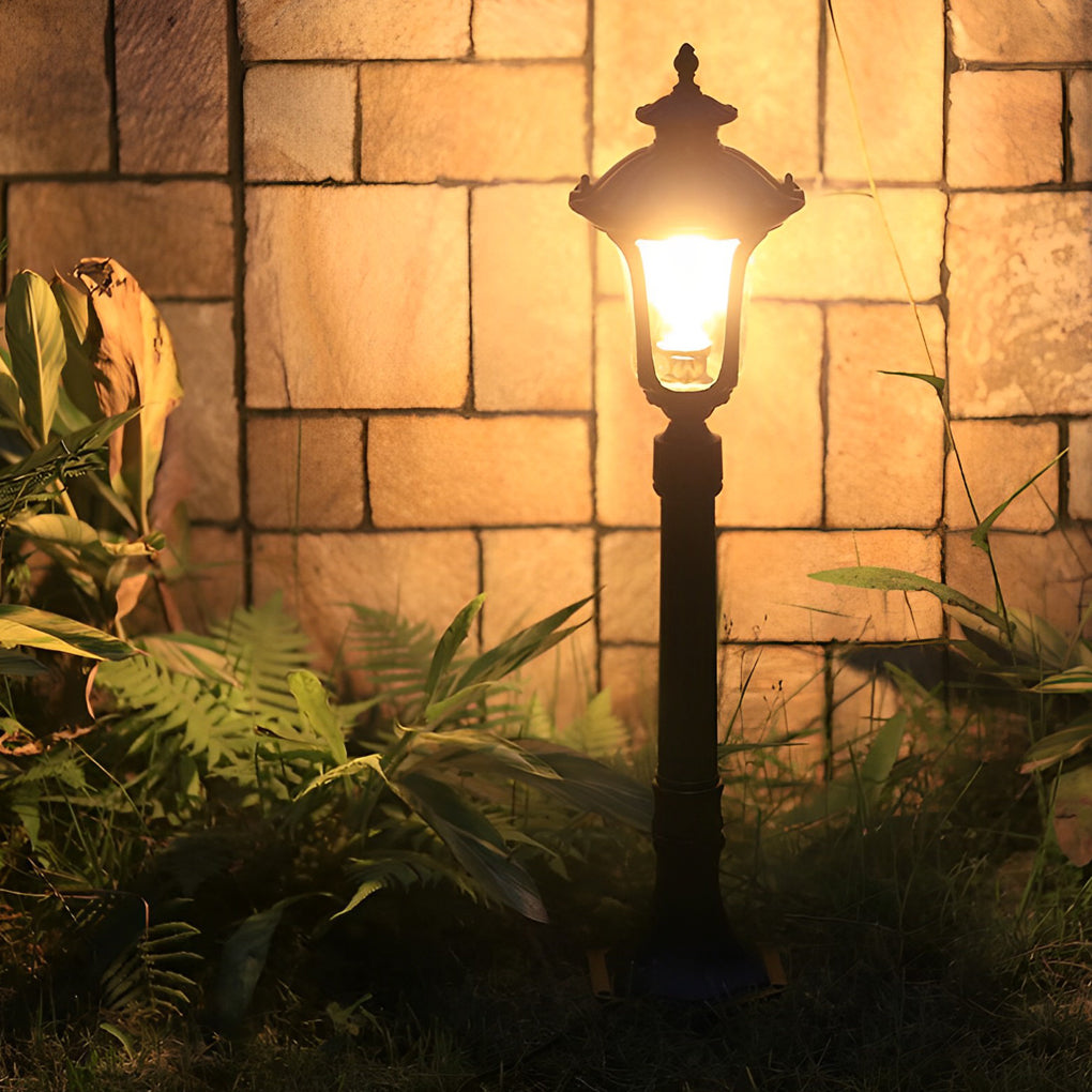 Vintage Classic Black LED Outdoor Lawn Post Light with Water Glass Lens - Lamp Outdoor