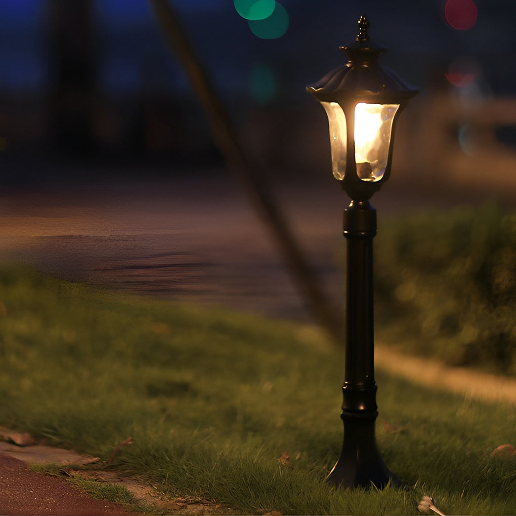 Vintage Classic Black LED Outdoor Lawn Post Light with Water Glass Lens