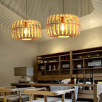Circular Rectangle Bird Cage Pendant Light Burlywood Bamboo Ceiling Lights - Lamp Outdoor