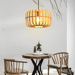 Circular Rectangle Bird Cage Pendant Light Burlywood Bamboo Ceiling Lights - Lamp Outdoor
