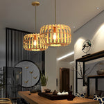 Circular Rectangle Bird Cage Pendant Light Burlywood Bamboo Ceiling Lights - Lamp Outdoor