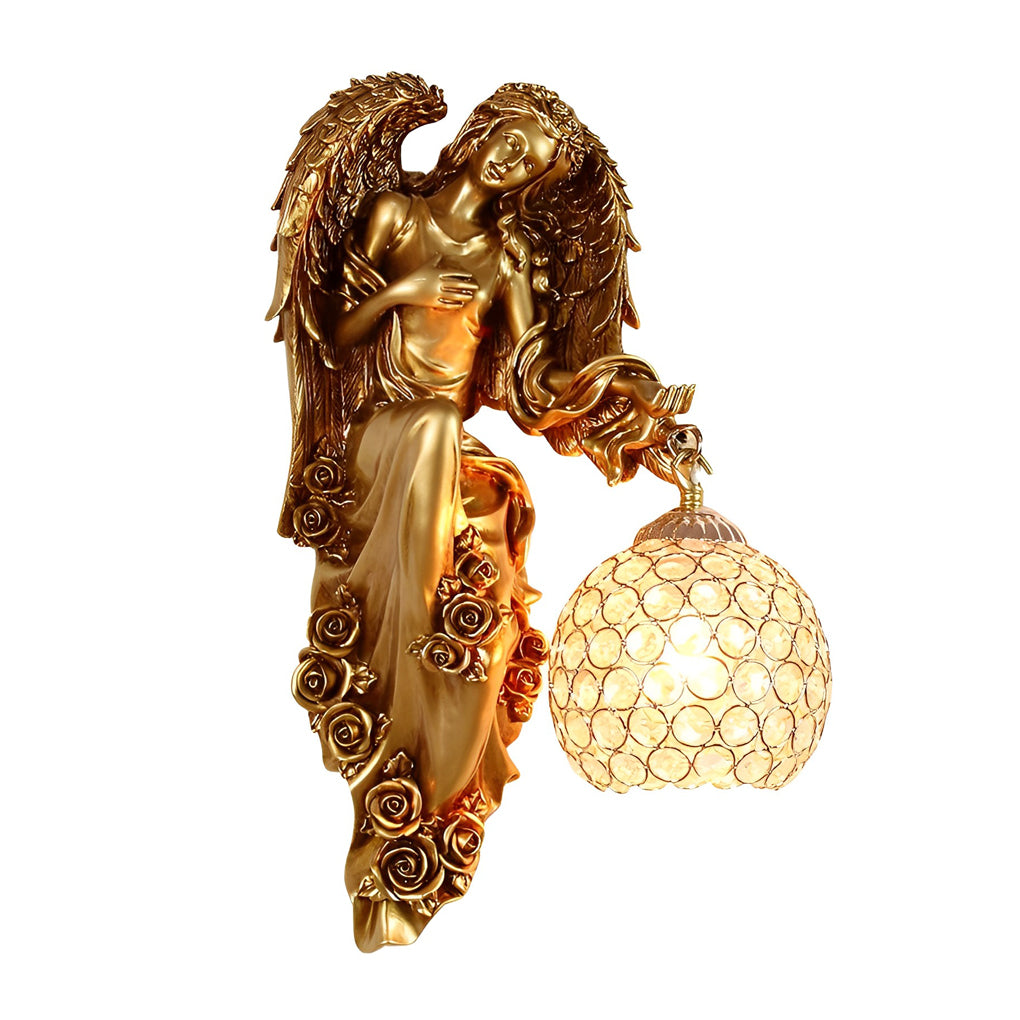 Resin Antique Angel Creative Glass Crystal European Style Wall Lamp - Lamp Outdoor