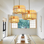 Circular Rectangle Bird Cage Pendant Light Burlywood Bamboo Ceiling Lights - Lamp Outdoor