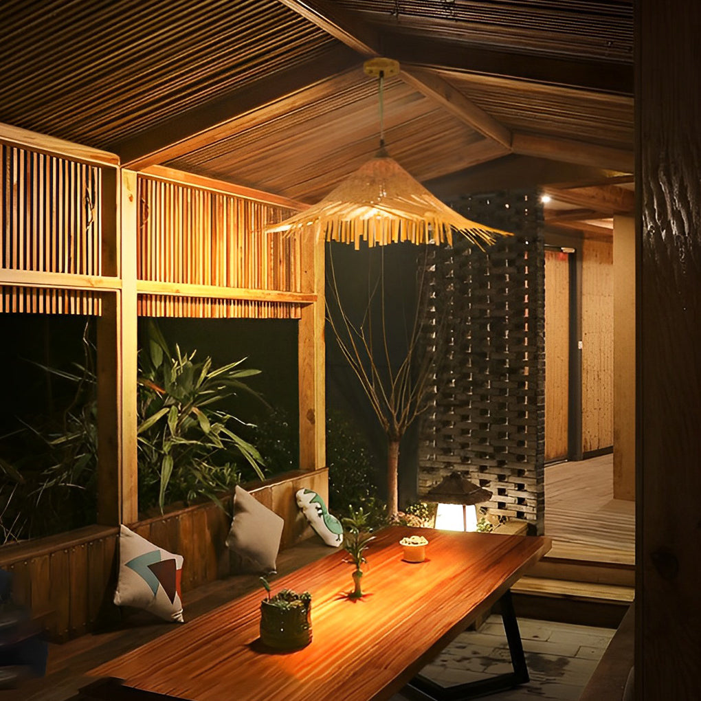 Caribbean Infused Bamboo Woven Pendant Light Burlywood Kitchen Lighting - Lamp Outdoor