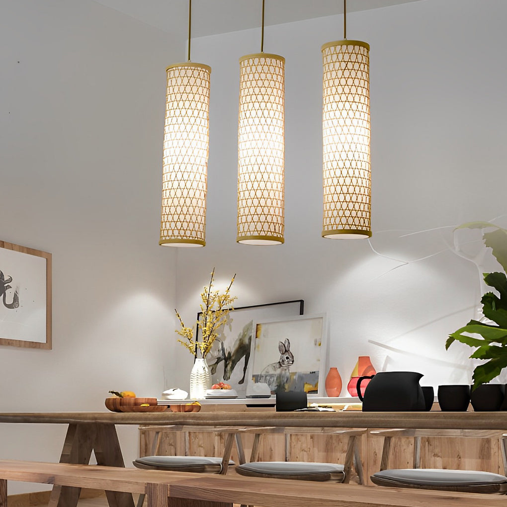 30'' Thin Cluster Cylinder Farmhouse Pendant Light Bamboo Pendant Lights - Lamp Outdoor