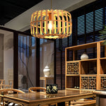 Circular Rectangle Bird Cage Pendant Light Burlywood Bamboo Ceiling Lights - Lamp Outdoor