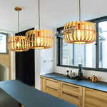 Circular Rectangle Bird Cage Pendant Light Burlywood Bamboo Ceiling Lights - Lamp Outdoor