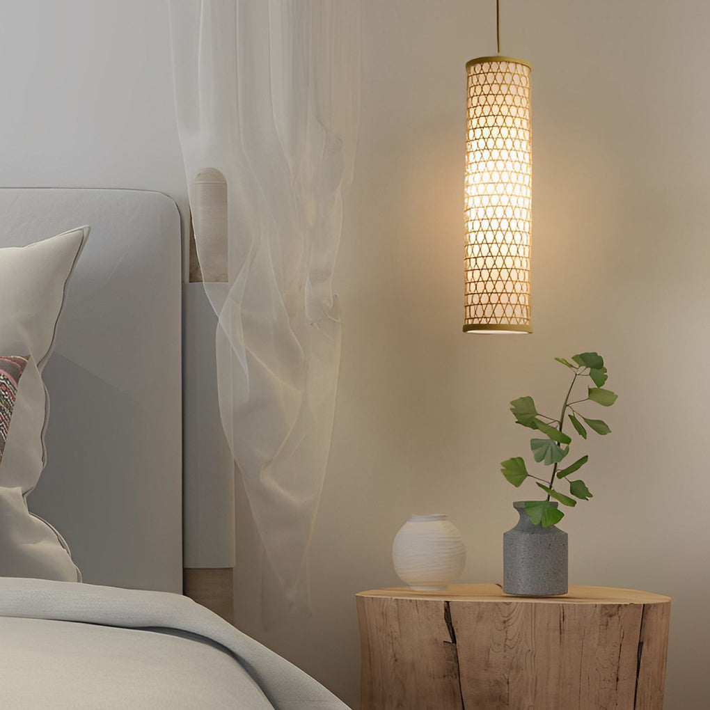 30'' Thin Cluster Cylinder Farmhouse Pendant Light Bamboo Pendant Lights - Lamp Outdoor