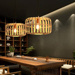 Circular Rectangle Bird Cage Pendant Light Burlywood Bamboo Ceiling Lights - Lamp Outdoor