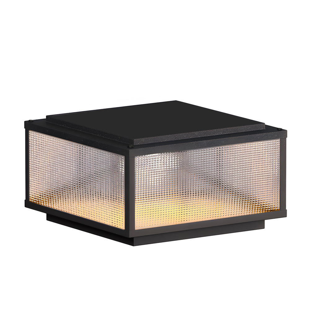 Modern square LED light fixtures with perforated metal screens and black tops against white background