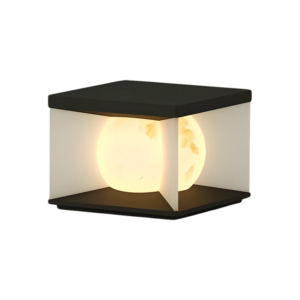 Modern solar cube light with frosted glass panels and black frame design