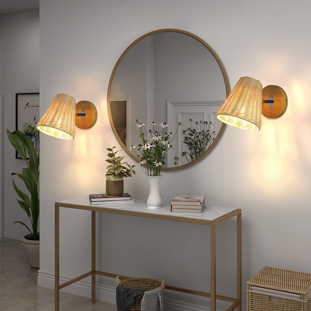 Minimalist Rattan Hand-woven 360° Adjustable Japanese-style Wall Lamp - Lamp Outdoor
