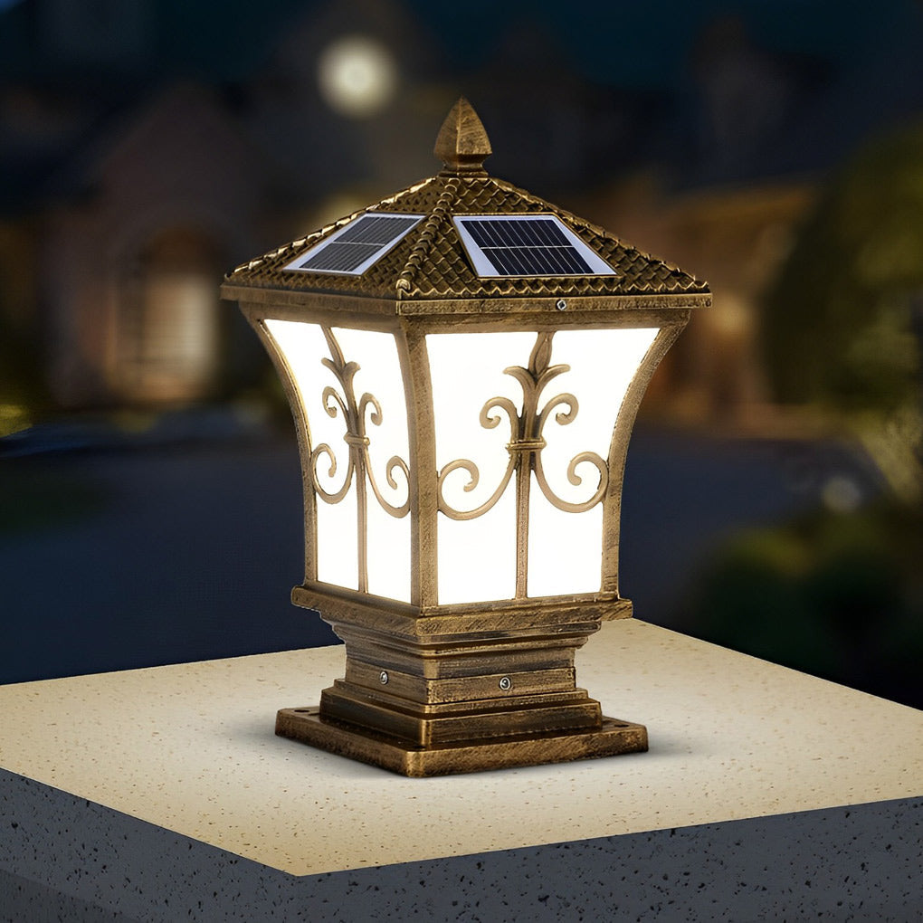 Vintage Pattern Waterproof Automatic Solar Powered Fence Post Lights - Dazuma