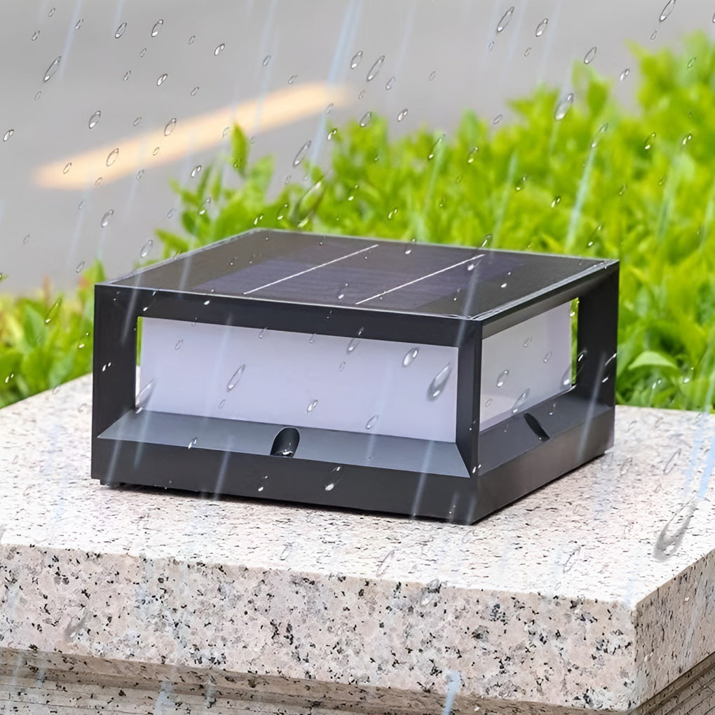Square Waterproof Black Modern Solar Lights Outdoor Fence Post Lights - Dazuma