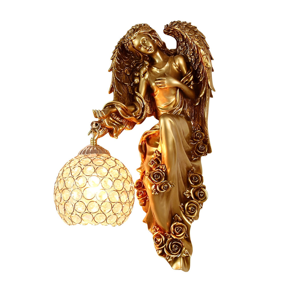 Resin Antique Angel Creative Glass Crystal European Style Wall Lamp - Lamp Outdoor