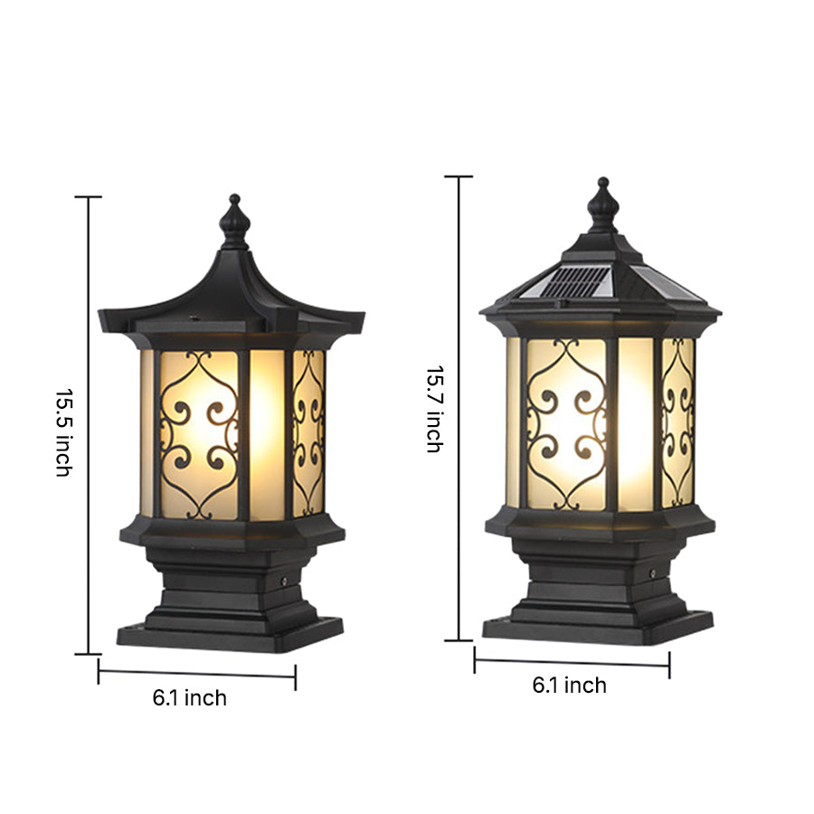 Classic outdoor lantern with swirled glass pattern and traditional black metal construction