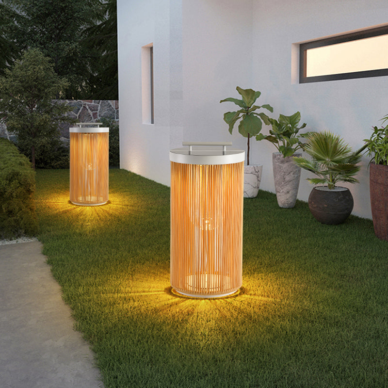 Ritta Retro Metal/Rattan Floor Lamp, Hardwired/Solar/LED, Outdoor - Lamp Outdoor